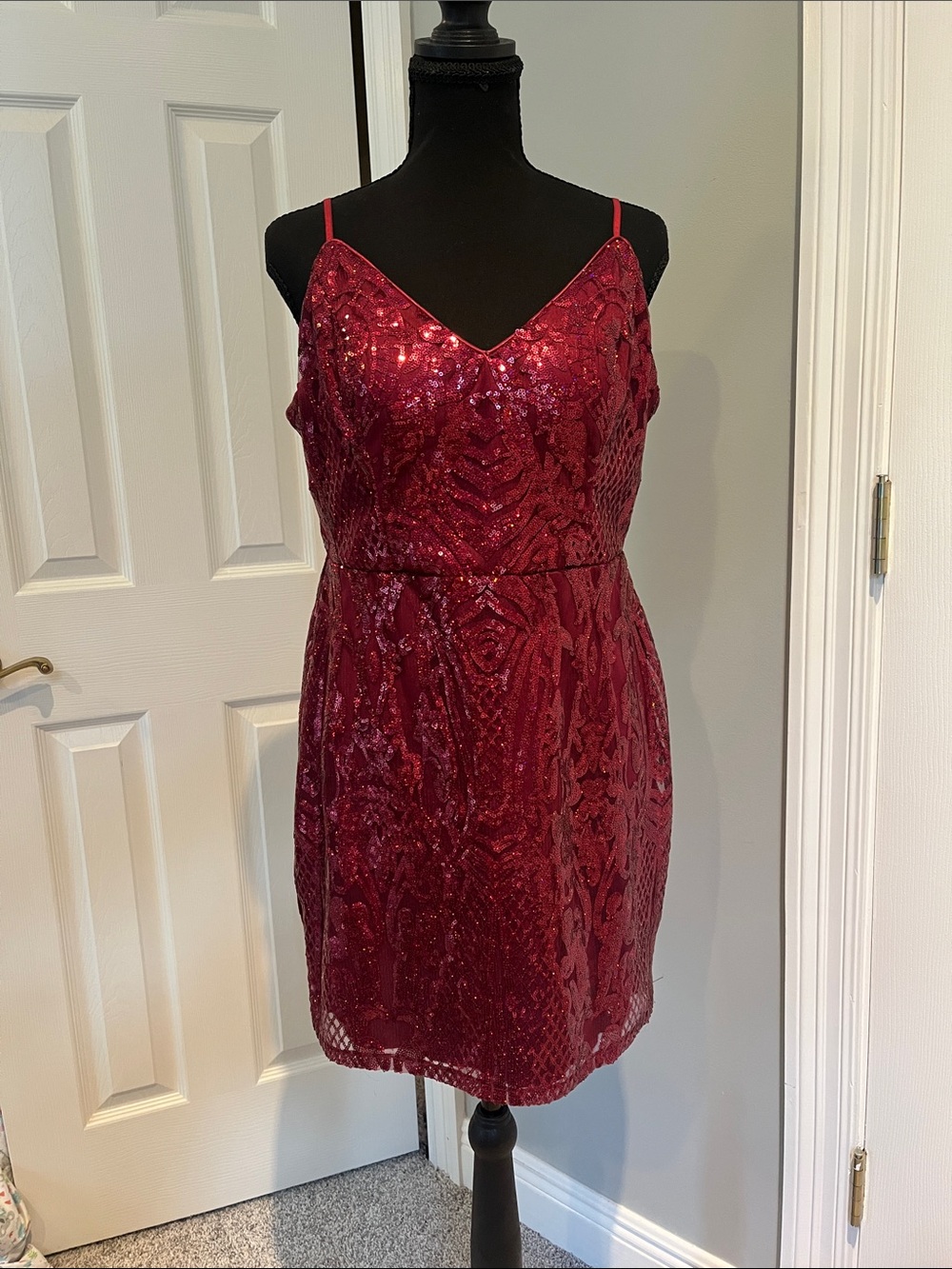 Sequin Slip Mini Dress in Burgundy